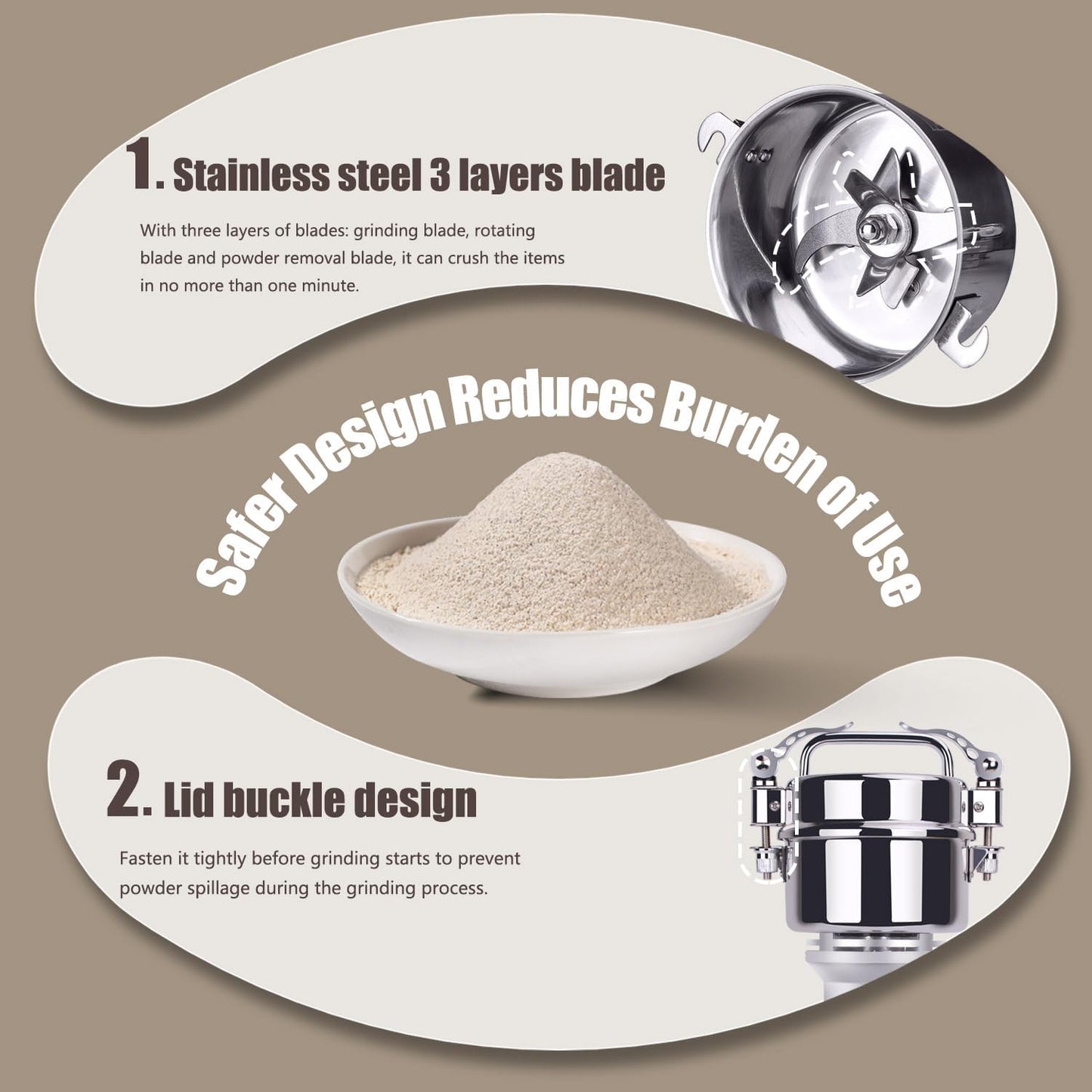 1000W Commercial Grain Mill Grinder - 200g Capacity, Superfine Flour & Spice Grinder for Home Use, High-Speed Electric Mill