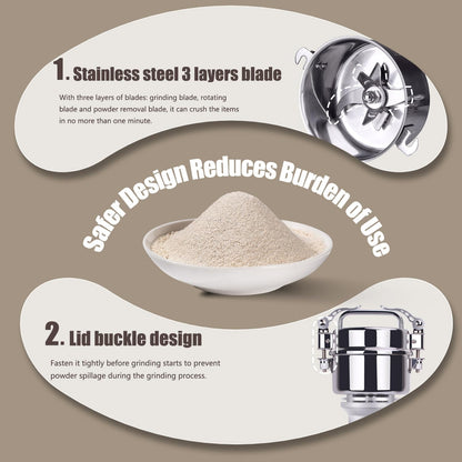 1000W Commercial Grain Mill Grinder - 200g Capacity, Superfine Flour & Spice Grinder for Home Use, High-Speed Electric Mill