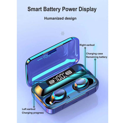 F9-5 Bluetooth Earbuds with 3500mAh Power Bank - 8D HiFi Stereo, Waterproof Wireless Headphones with LED Display Compitable for iPhone/Android/PC