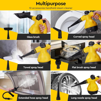 Powerful Pressurized Handheld Steam Cleaner - 9pc Kit for Multi-Surface Cleaning (Kitchen, Bathroom, Car, Windows, Grime