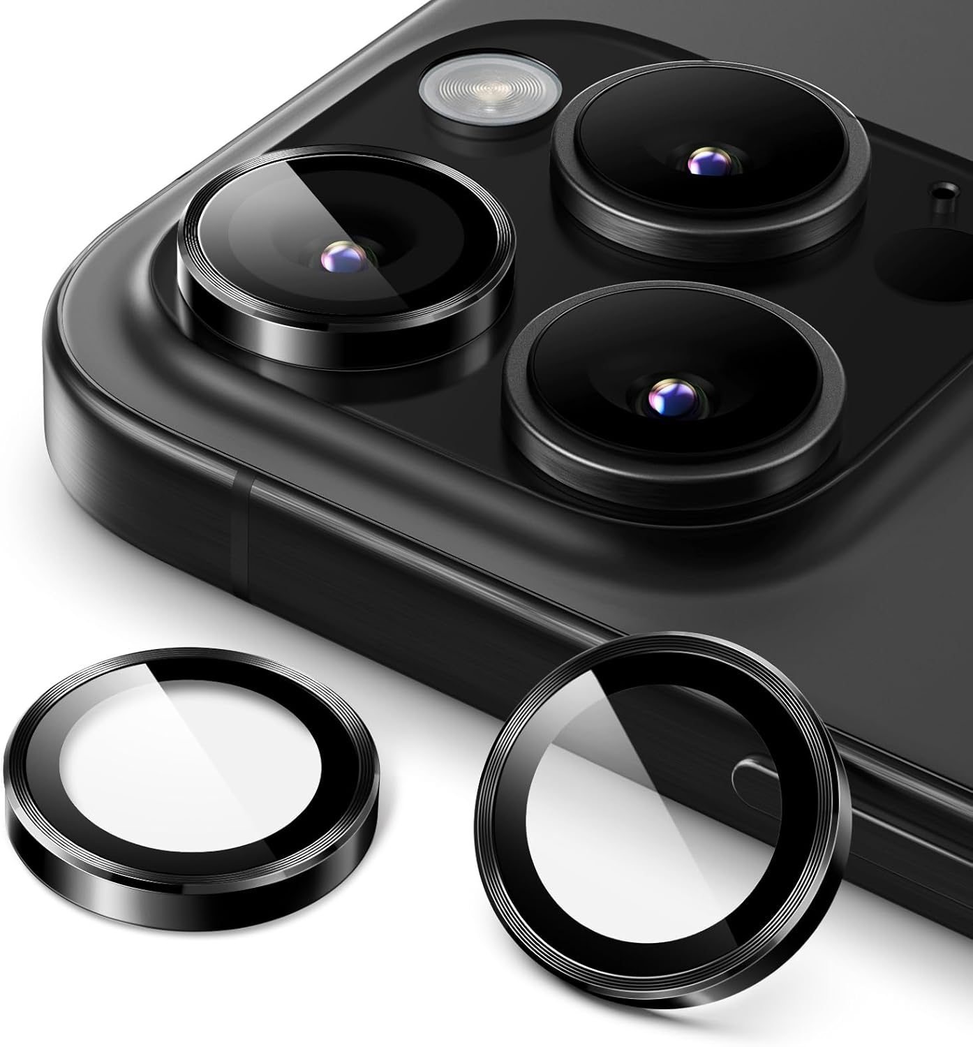 iPhone 16/17 Pro Max Camera Lens Protector - 3-Pack 9H Tempered Glass with Aluminum Alloy Ring, Anti-Scratch HD Cover (Black)
