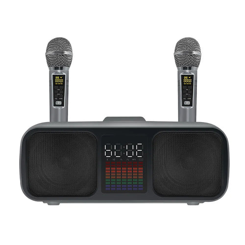 S39 Karaoke Speaker | Dual Horns, Wireless Dual Microphones | Mobile Entertainment & TV Karaoke All-In-One (Grey)
