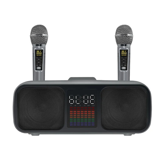 S39 Karaoke Speaker | Dual Horns, Wireless Dual Microphones | Mobile Entertainment & TV Karaoke All-In-One (Grey)