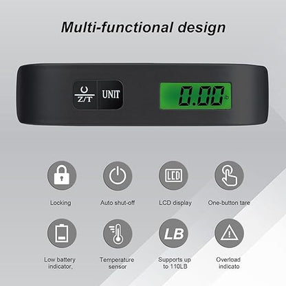 Travel Digital Luggage Scale – Portable Suitcase Weighing Scale with Temperature Display (110LB/50KG Capacity)