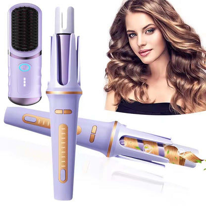 2-in-1 Electric Hair Styler - Rotating Curling Iron & Straightener Brush with Negative Ion Technology (Multi colour)