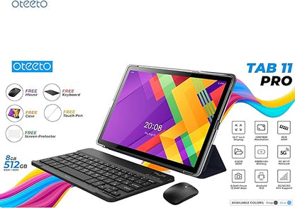 TAB 11 Pro Tablet – 10.1 Inch IPS LCD | 8GB RAM + 512GB ROM | 5G Network | 6000 mAh Battery | 8MP Front + 13MP Rear Camera | Octa Core 1.3GHz | Android 13 | Includes Keyboard, Touch Pen, Mouse (Gray)