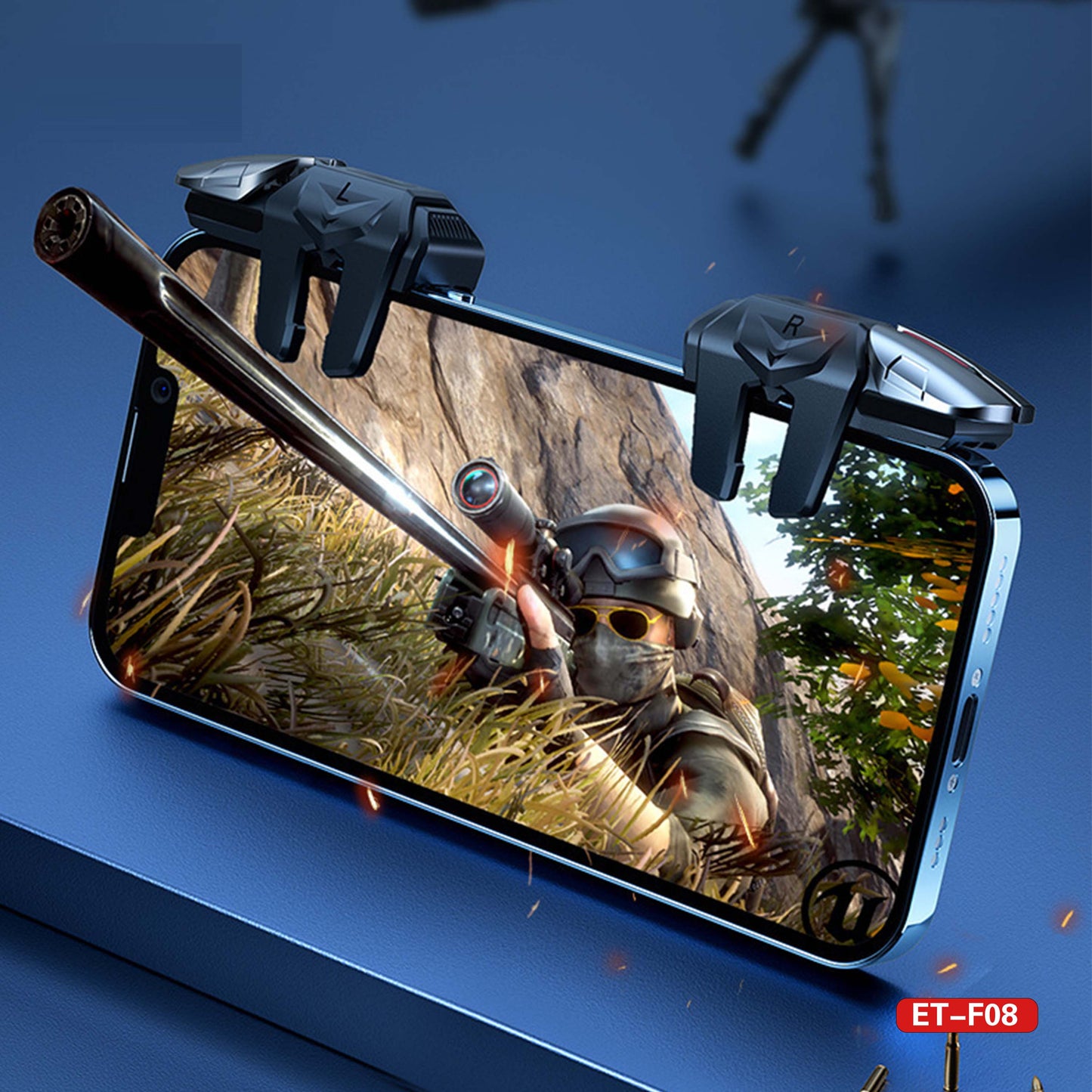 ET-F08 Mobile Game Trigger Controller - Clip-on Fire Buttons & Joystick for iOS/Android Gaming, No Bluetooth Needed