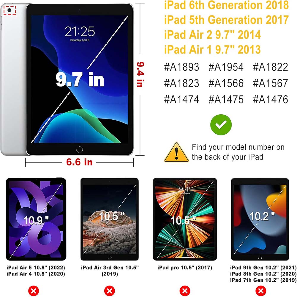 360° Rotating Case for iPad Air 1&2 " (2018/2017/9.7 inch) - Auto Sleep/Wake Stand Cover with Multi-Angle Viewing (Multi Colour)