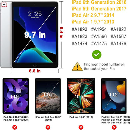 360° Rotating Case for iPad Air 1&2 " (2018/2017/9.7 inch) - Auto Sleep/Wake Stand Cover with Multi-Angle Viewing (Multi Colour)