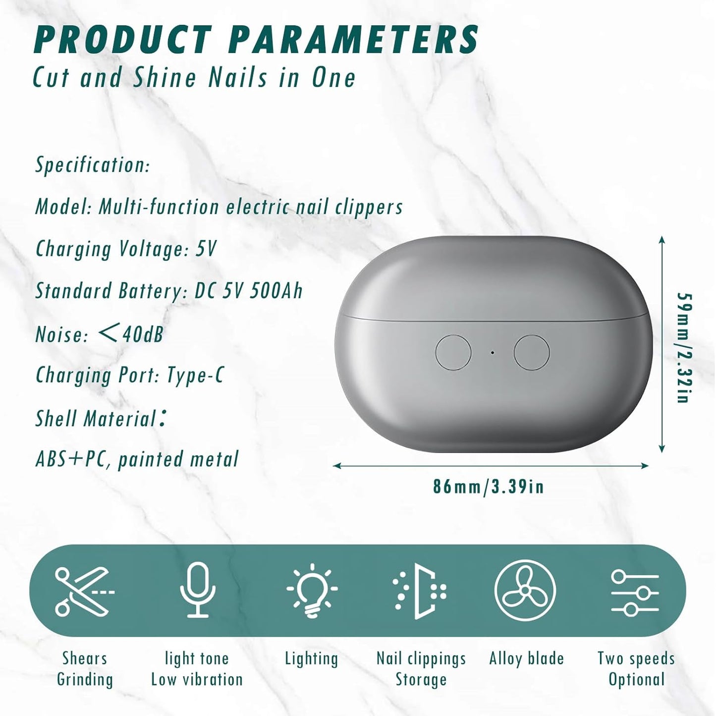 2-in-1 Electric Nail Clipper & File - USB Rechargeable Manicure/Pedicure Kit with LED Light, 2 Speeds for Professional Results