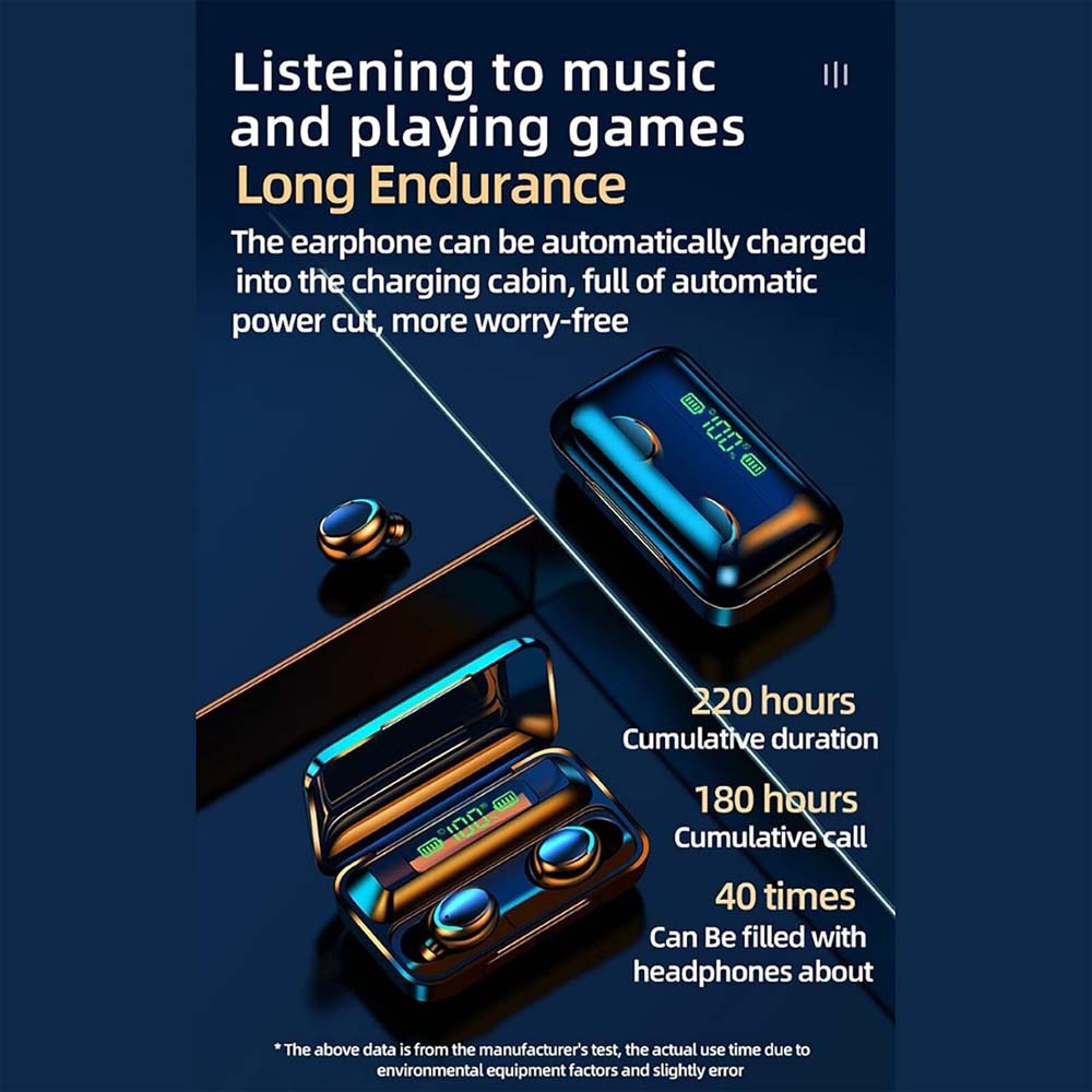 F9-5 Bluetooth Earbuds with 3500mAh Power Bank - 8D HiFi Stereo, Waterproof Wireless Headphones with LED Display Compitable for iPhone/Android/PC
