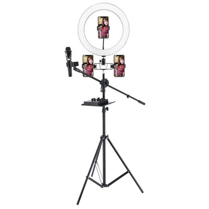 Ring Light Sound Card Tray with Live Microphone Stand | Adjustable Threaded Clamp Clip | Tripod Bracket Accessories with Mobile Phone Holder