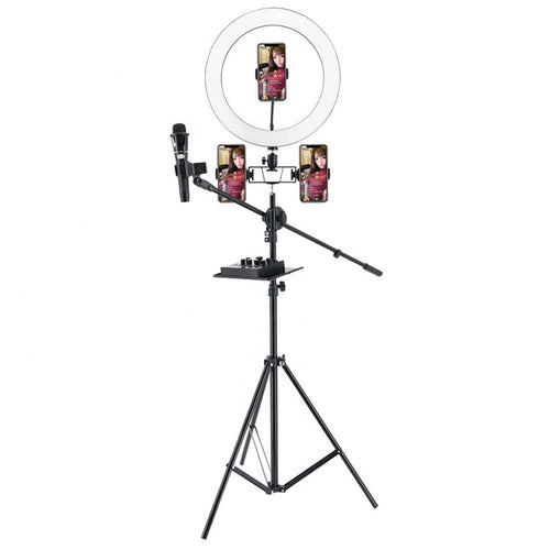 Ring Light Sound Card Tray with Live Microphone Stand | Adjustable Threaded Clamp Clip | Tripod Bracket Accessories with Mobile Phone Holder