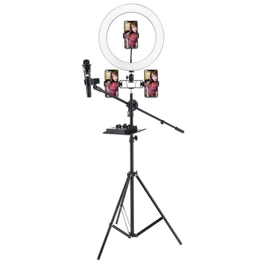 Ring Light Sound Card Tray with Live Microphone Stand | Adjustable Threaded Clamp Clip | Tripod Bracket Accessories with Mobile Phone Holder