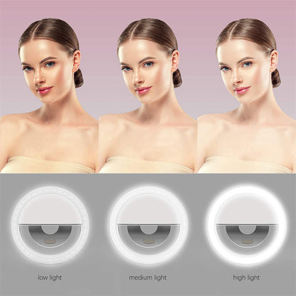 Rechargeable Clip-on Selfie Ring Light - 36 LED Phone Light Compitable for iPhone/Android (Multi-Color)