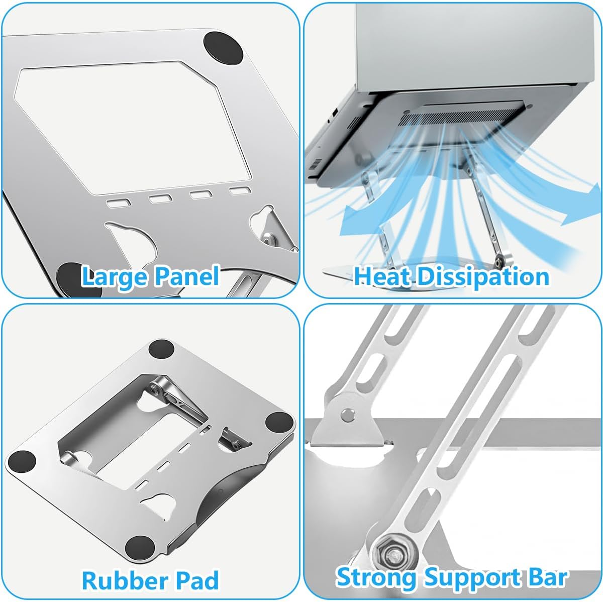 Adjustable Aluminum Laptop Stand - Ergonomic Foldable Riser for Desk, Notebook Computer Holder with Ventilation, Silver