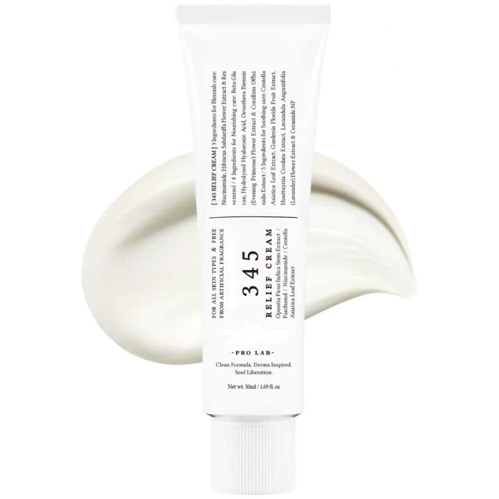 345 Relief Cream - Daily Face Moisturizer with Niacinamide & Panthenol, Soothing Blemish Care, Vegan Korean Skincare, 1.69oz