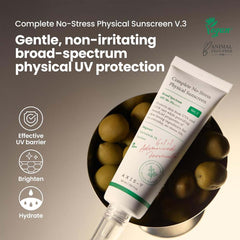 AXIS-Y No-Stress Physical Sunscreen V3. SPF 50 mineral sunblock with Niacinamide for sensitive, acne-prone skin. Vegan Korean skincare.