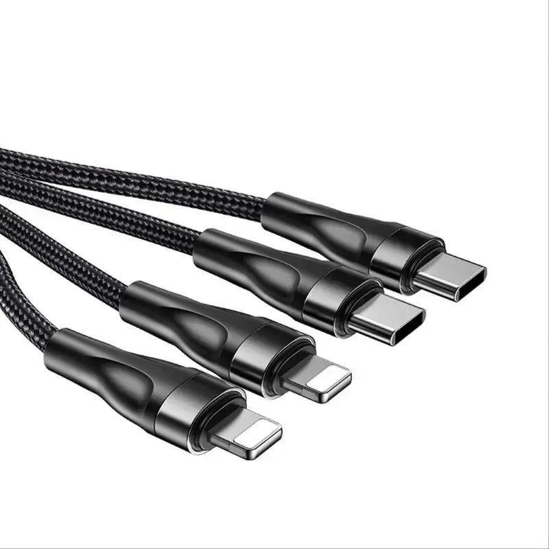 CA110 4-in-1 Type-C Data Cable – Multi-Device Charging Cable with 2 Type-C and 2 Lightning Connectors, 120cm Nylon Braided Fast Charger with Intelligent Constant Temperature Control, 20W 4A Output