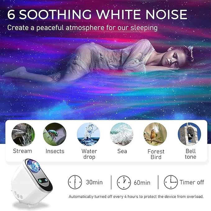 Galaxy Star Projector – 3-in-1 LED Northern Lights Aurora Projector with Bluetooth Speaker and White Noise