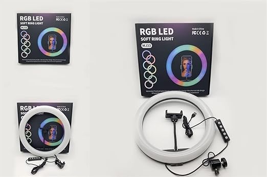 MJ33 RGB LED Soft Ring Light | 26CM Adjustable Ring Light with Phone Holder | Ideal for Video Recording, Photography, and Live Streaming