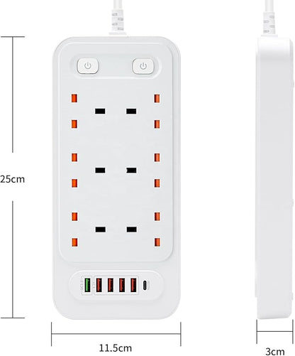 Universal 6-Way Power Outlet Strip with Fast Charging – US Plug (Black)