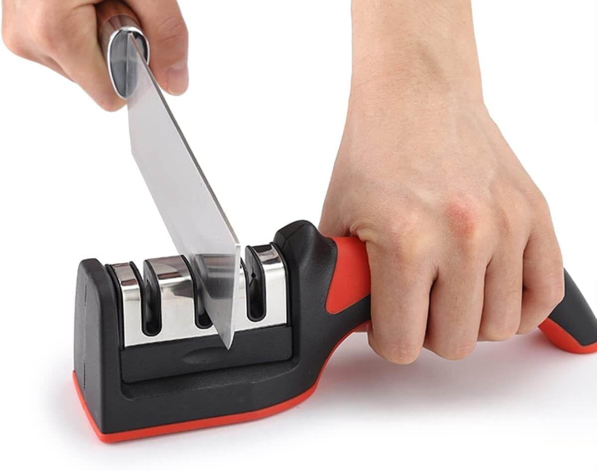 Compact Pull-Through Kitchen Knife Sharpener | Ideal for Chef, Scissors, Paring, & Serrated Knives | Efficient Blade Sharpening Tool for Home Kitchens