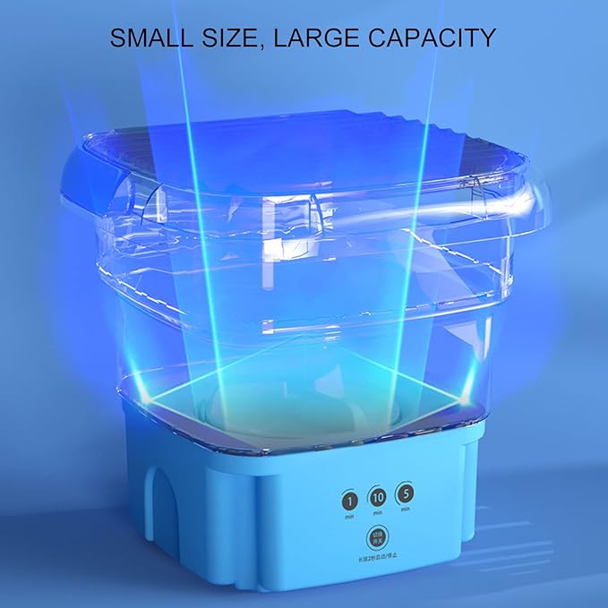 Portable Washing Machine | Mini Foldable Bucket Washer & Dryer Combo | Small Washer with Soft Spin Dry & Drainage Pipe for Underwear, Socks, Baby Clothes, Apartment, Dorm, Laundry (Blue)