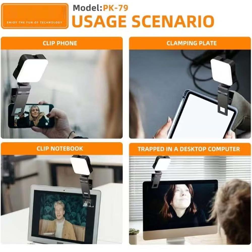 PK79 Mini LED Video Light - 6000K Dimmable 5.5W Fill Lamp with Universal Mount for DSLR, Phone & Laptop