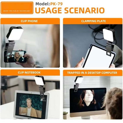 PK79 Mini LED Video Light - 6000K Dimmable 5.5W Fill Lamp with Universal Mount for DSLR, Phone & Laptop