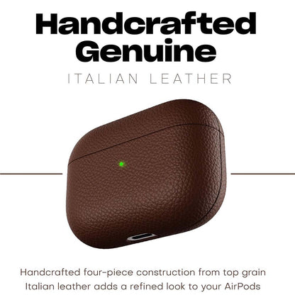 Leather Case for AirPods Pro – Handcrafted Fully-Wrapped Genuine Italian Leather with Pebble Grain Finish, Natural Brown, Premium Protection & Style