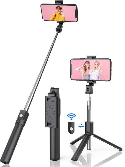 3-in-1 Bluetooth Selfie Stick Tripod Monopod with Remote Control, Telescopic Selfie Stick with Aluminum Alloy Material, Portable & Lightweight, Compatible with iPhone & Android Smartphones - Ideal for Travel, Parties, Weddings, and Group Photos