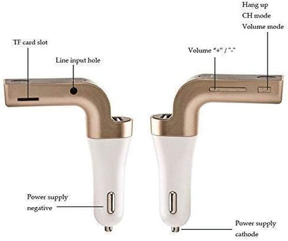 Car G7 LCD Bluetooth Car Charger FM Kit | MP3 Transmitter with USB & TF Card Slot | Hands-Free Calling | Compatible with All Android & iOS Devices | Golden