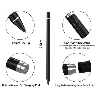 Digital Active Stylus Pen - Compatible with iPad, iPhone & Android, Palm Rejection, Precision Drawing & Writing (Black)