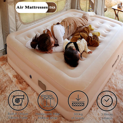 Air Mattress Queen with Built-in Pump - Inflatable Camping & Guest Mattress | Soft Flocked Top Blow-Up Bed | Durable, Foldable, and Comfortable | 80x60x18 Inches | Quick 1-3 Min Inflation