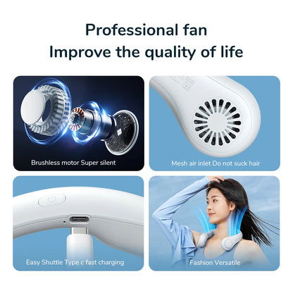 Mini Neck Fan - Bladeless Rechargeable Personal Cooler, 3-Speed Portable Air Circulator for Outdoor/Sports/Summer, Hands-Free Design
