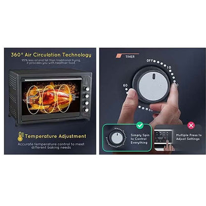 55L Electric Countertop Oven OE-1419 w/ Rotisserie & Convection - Auto Shut-Off, Stainless Steel Heating for Baking/Toasting/Broiling