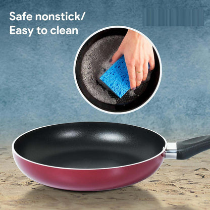 9-Piece Non-Stick Cookware Set - Cast Aluminum Casserole, Kadai, Frypan, Milkpan with Glass Lids & Nylon Spatulas, Heat-Resistant