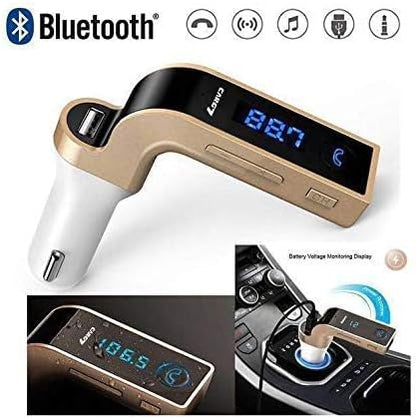 Car G7 LCD Bluetooth Car Charger FM Kit | MP3 Transmitter with USB & TF Card Slot | Hands-Free Calling | Compatible with All Android & iOS Devices | Golden