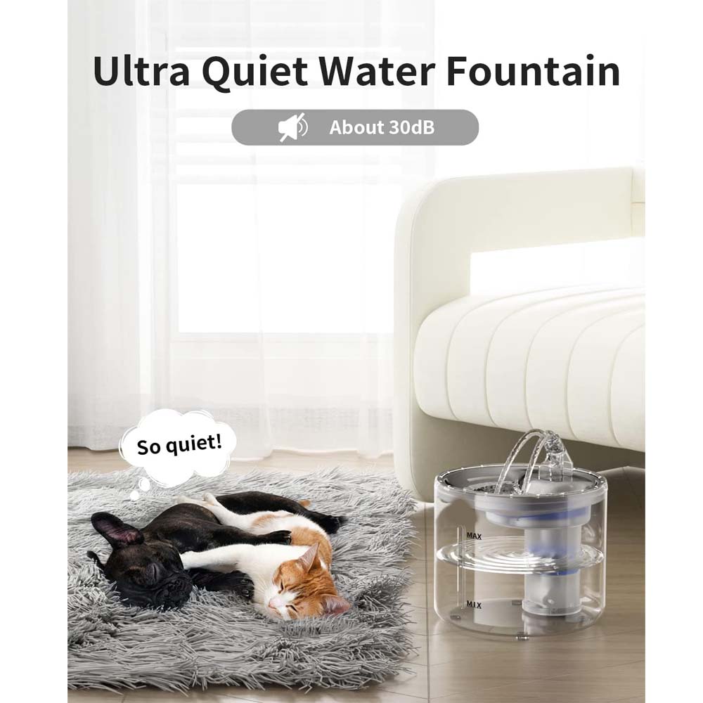 Pet Water Fountain - Automatic Cat & Dog Water Dispenser with Filters, Ultra-Quiet & Transparent Design