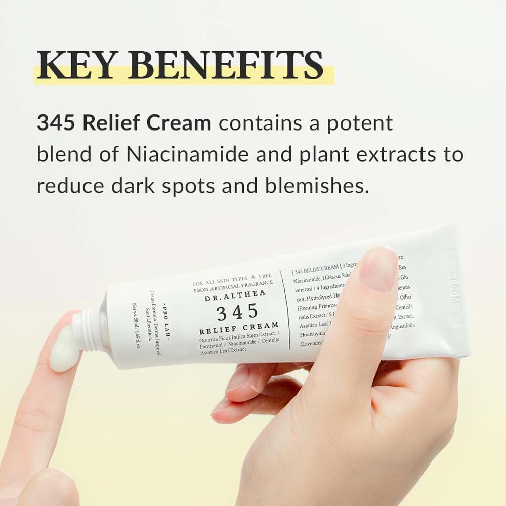 345 Relief Cream - Daily Face Moisturizer with Niacinamide & Panthenol, Soothing Blemish Care, Vegan Korean Skincare, 1.69oz