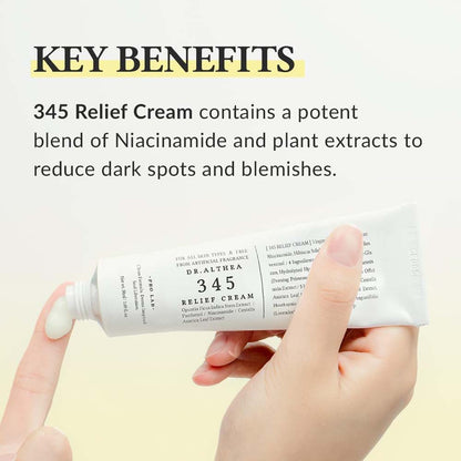 345 Relief Cream - Daily Face Moisturizer with Niacinamide & Panthenol, Soothing Blemish Care, Vegan Korean Skincare, 1.69oz