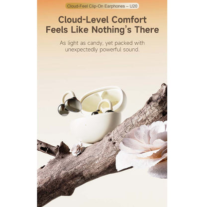 U-20 Open Ear Ring Headphones - Bluetooth 5.4 Clip-On OWS Earphones, 30H Battery, Noise-Cancelling, 4.9g Lightweight (White)