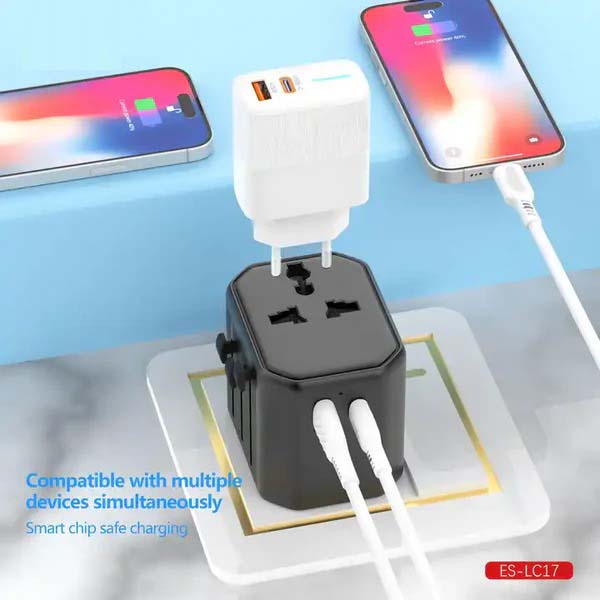 Universal Travel Adapter - All-in-One International Power Adapter with UK/US/AUS/EU Plugs & 4 USB Ports, Portable Outlet Charger Converter for Smartphones, Tablets, and More