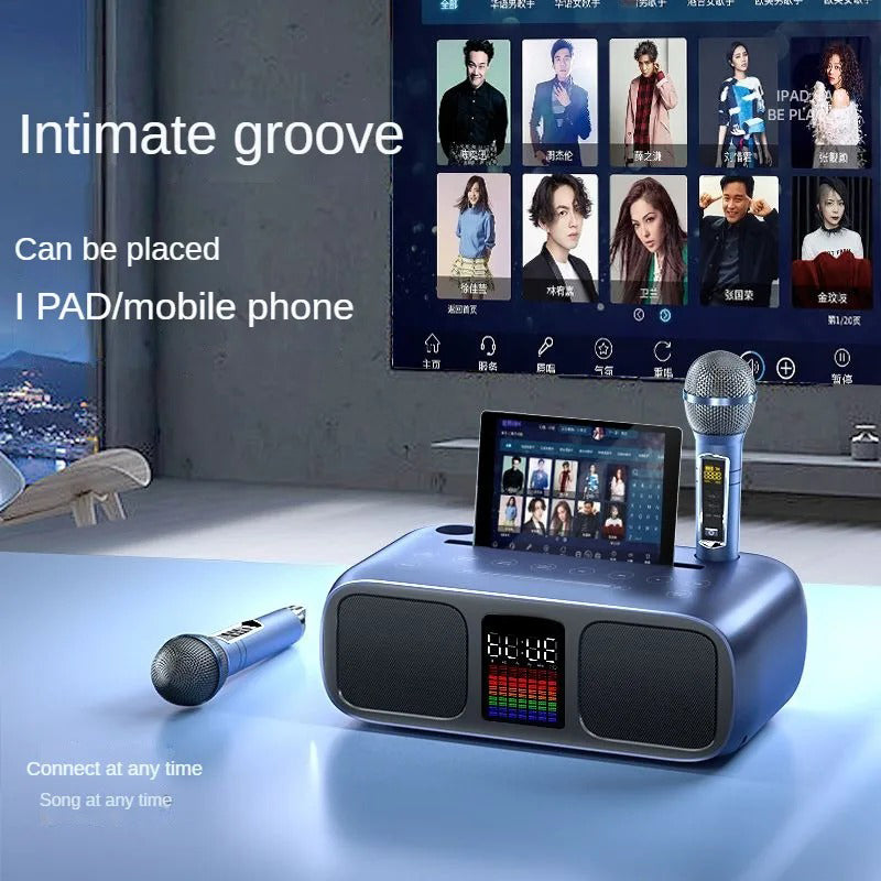 S39 Karaoke Speaker | Dual Horns, Wireless Dual Microphones | Mobile Entertainment & TV Karaoke All-In-One (Grey)