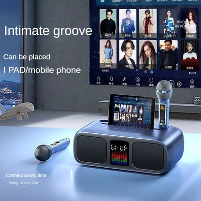 S39 Karaoke Speaker | Dual Horns, Wireless Dual Microphones | Mobile Entertainment & TV Karaoke All-In-One (Grey)