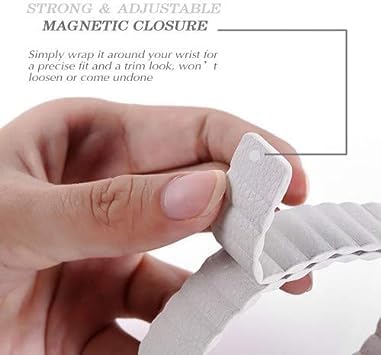 44mm/42mm Leather Strap Watch Band with Adjustable Magnetic Closure – White