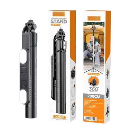 Live K10 PRO 6.5 Feet Tripod Stand Selfie Stick with 2 Chargeable Lights, Bluetooth Remote, 360° Rotatable, Compitable for DSLR, Smartphone, Vlogging, YouTube