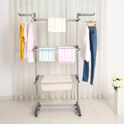 Foldable Rolling Laundry Drying Rack with Adjustable Shelves | Heavy-Duty Stainless Steel Rods | Compact Storage | 4-Tier Adjustable Height & Portable Design