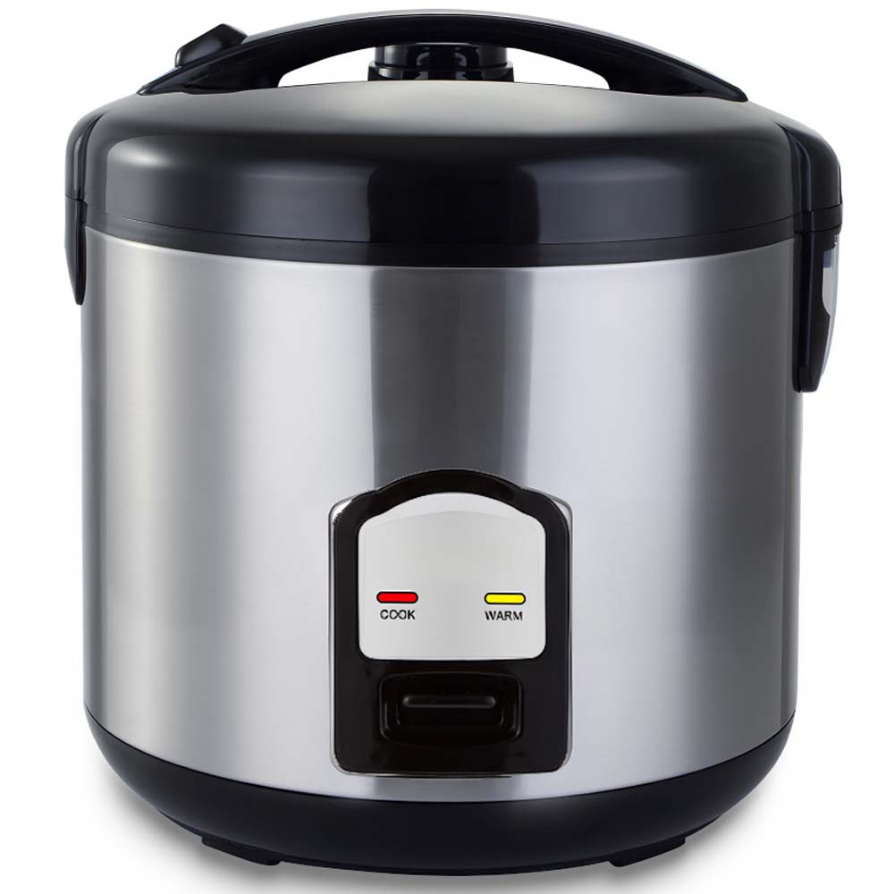 OE-400 2-Liter Mixed Rice Cooker. 2-in-1 rice cooker & steamer with non-stick pot, Cook/Warm functions. Silver & black.